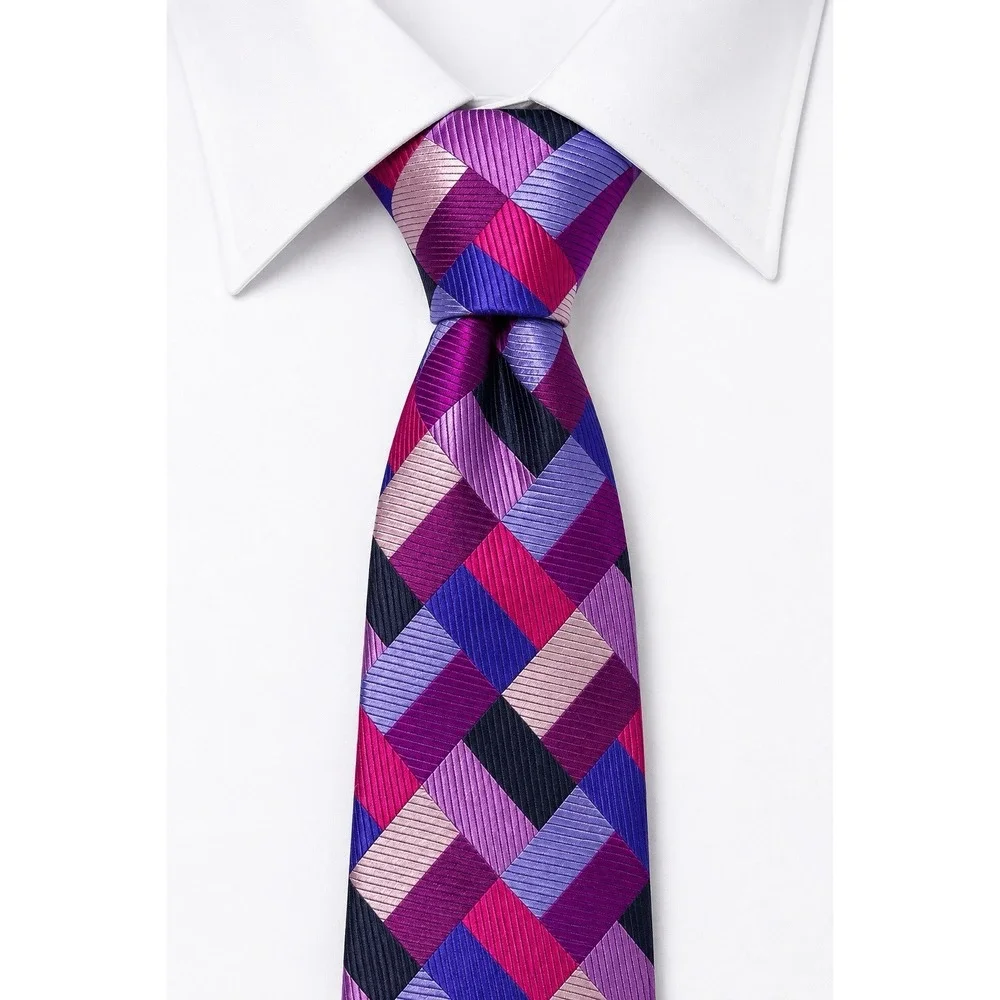 Duchamp London Necktie Mens Purple Pink Colorblock Silk Abstract Art Deco